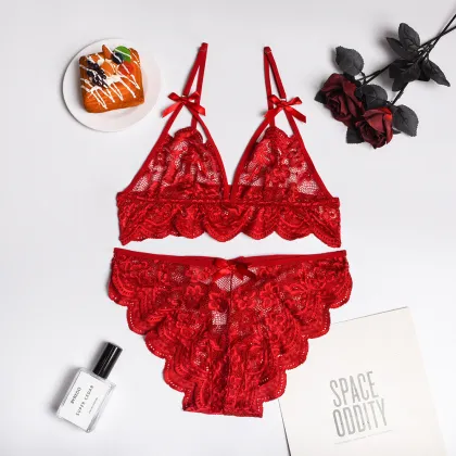 Sexy Lace Hollow Transparent Large Size Women's Underwear Set