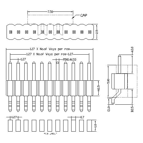 1.27 mm Pin Header Single Row Angle SMT