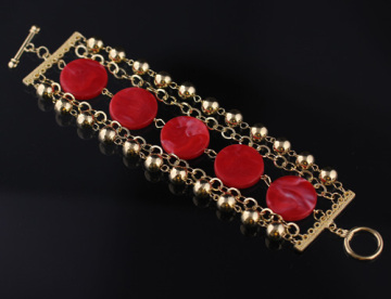 Shambhala Fashion Gold Bracelet, With Red Stone Bracelet Yusr-112