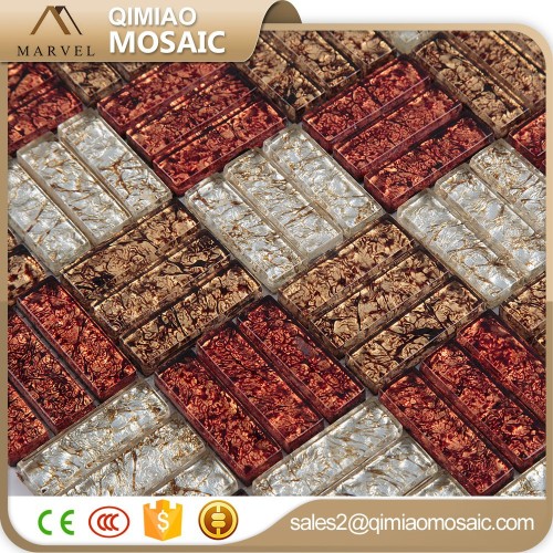 15X48mm Gold Sivler Red Foil Mix Cold Spray Glass Tile Uaro Mosaic