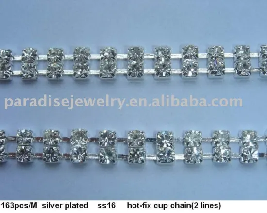 ss16 2 rows hot-fix rhinestone Cup Chain