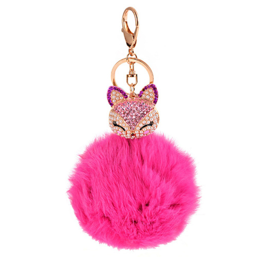 Rhinestone Fox pesona Keychain bola bulu kelinci untuk tas wanita