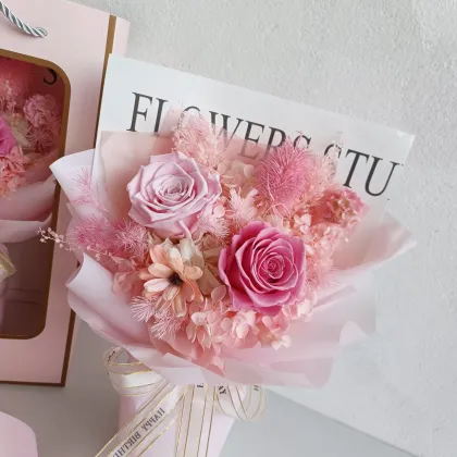 Red Preserved Roses with Baby's Breath Forever Flower Bouquet for Wedding