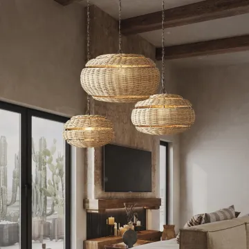New Retro Bamboo Wicker Rattan Wave Shade Pendant Light: A Stylish Ceiling Lamp Fixture with Bamboo Lampshade