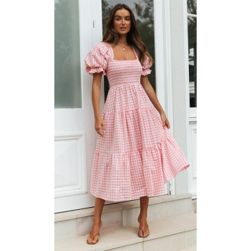 Robe midi à carreaux d&#39;été bohème pour femmes