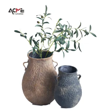 Simple Vintage Nordic Home Décor: Standing Ceramic Flower Vases with Artificial Plants