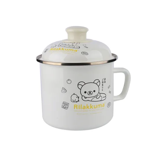 16cm High Quality White Decals Big Enamel Cup with Lid