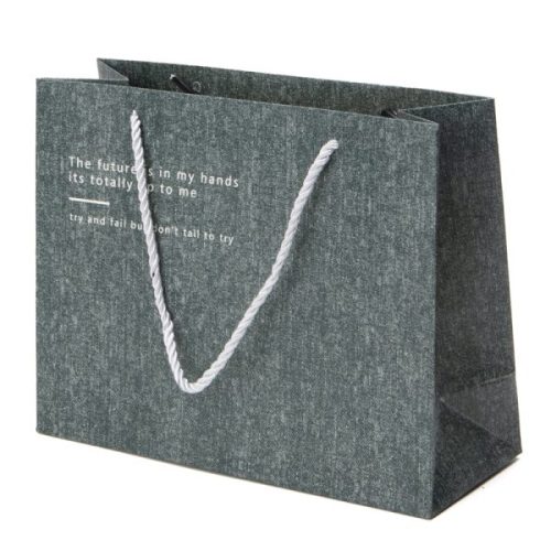 Custom Logo Black Paper Bags with Ribbon Handles
