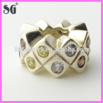 best selling hot chinese product 925 authentic silver charm colourful zircon sterling silver bead fits european bracelet