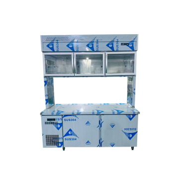 Glass door display fridge with storage cabinet