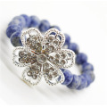 Sodalite Gemstone Bracelet with Diamante alloy Flower Piece