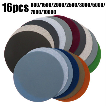 16pcs Sandpaper Sanding Discs 5inch 125MM Round Wet Water Hook & Loop 800/1500/2000/2500/3000/5000/7000/10000 Grit High Quality