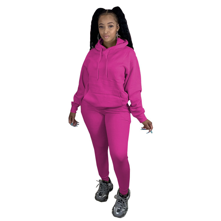 Lady Hooded Long Sleeve Casual Women Sweatsuit Set