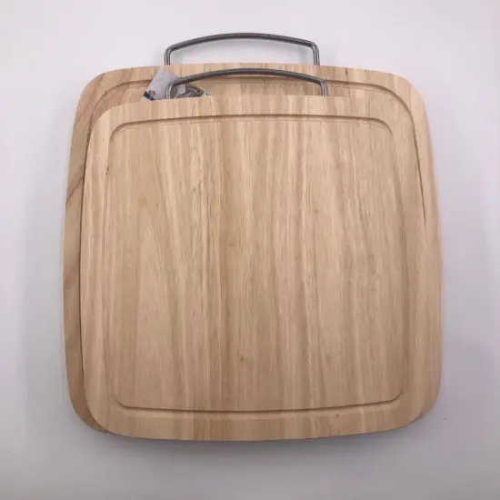 Rubber wood cutting board with handle