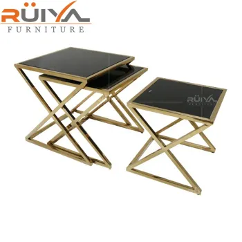 Modern Gold Frame 3-Piece Glass Top Side Table Set for Coffee Tables by Manufacturer