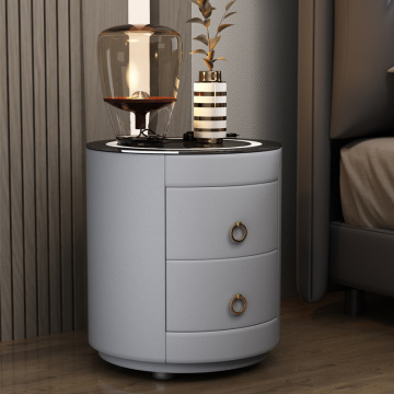 Modern Simple Mini Gray Round Solid Wood Bedside Cabinet