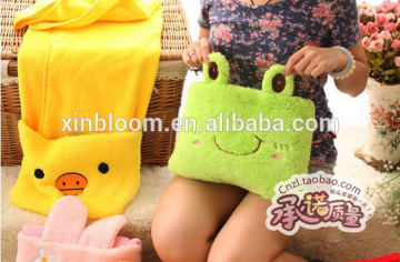hooded cape style cartoon animal green frog model coral fleece office folding cushion blanket