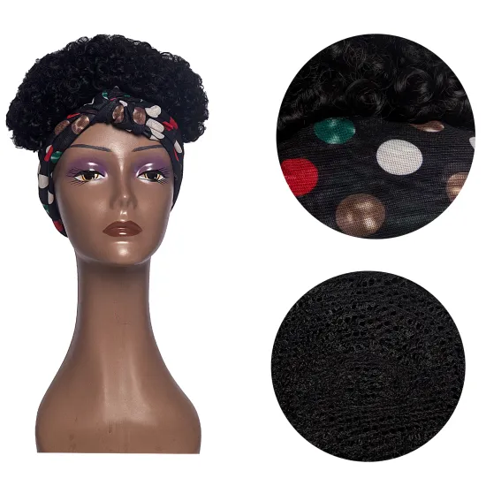 Aishili wholesale short kinky afro deep curly synthetic wigs headband for black women