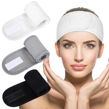 Magic Tape Adjustable Natural Waffle Sweat-Absorbent Facial Spa Headband