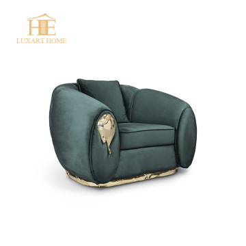 Modern European Velvet Sofa and Armchair Set with Polished Brass Accents