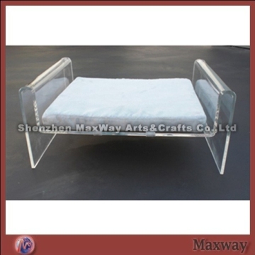 M-shaped clear lucite/acrylic pet/dog bed with cushion