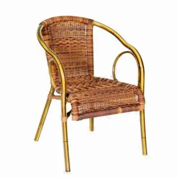 Bistro Chair in Aluminum and PE Wicker, UV-resistant, Bamboo Appearance