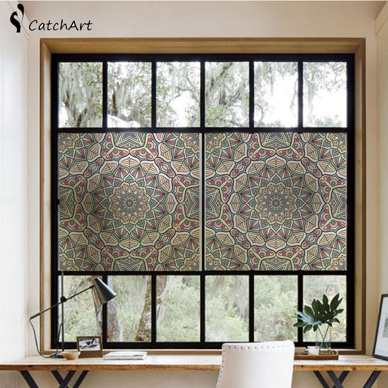 Window Cling Stained Glass Window Film Decorative Window Film Vinyl Non Adhesive Privacy Film, for Bathroom Shower Door