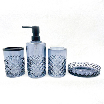 Grey blue bath set glass bottle