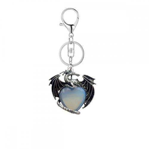 Gemstone Crystal Heart Alloy Wings Dragon & Pterosaur Stone Key Chains Natural Quartz Dragon Charm Key Ring Anniversary Gift