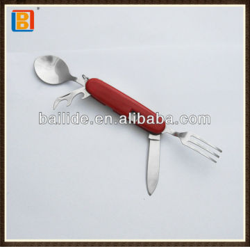 2017 High Quality Red ABS Handle And Multifunctional Camping Cutlery Knife Set