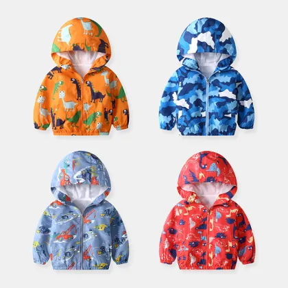 Children's clothing fashion cartoon zipper hood children's coats mesh lining long sleeve boys jackets kids