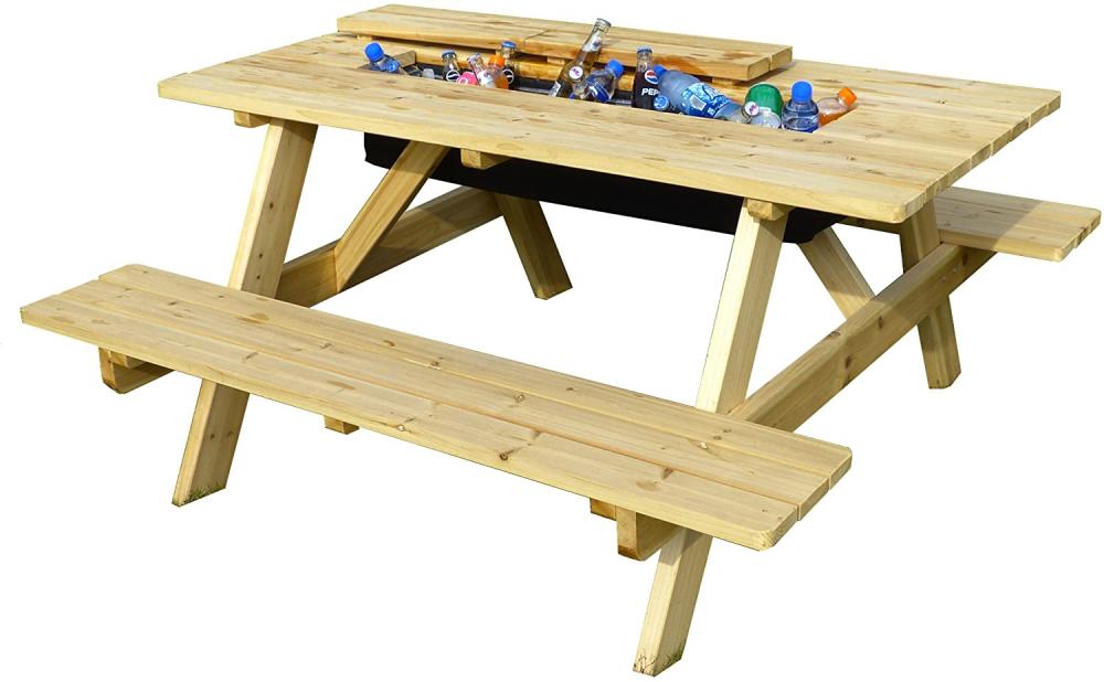 Enfriador de jardín, mesa de picnic de madera, mesa de comedor para patio