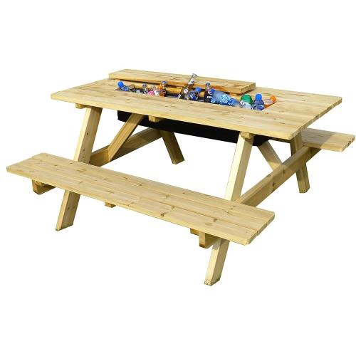 Enfriador de jardín, mesa de picnic de madera, mesa de comedor para patio