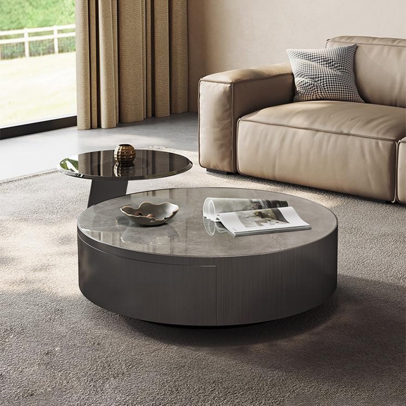 Contemporary Marble Round Coffee Table with Storage