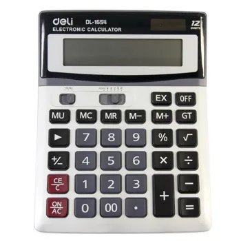 Deli 1654 Large Display Dual Power Calculator with Auto Power Off and Metal Panel