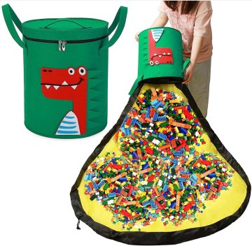 Slide Away Toy Storage Organizer and Zipper Play Mat for Kids