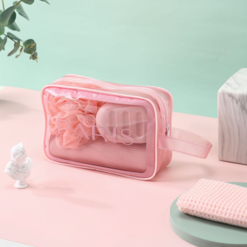 Fashion Custom Makeup Bag 8 Inches Women PVC Transparent Pink Cosmetic Bag for Travel