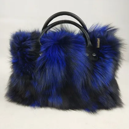 High-End Women Tote Bags Genuine Leather Design Shoulder Bag Ladies Real Fox Fur Bag