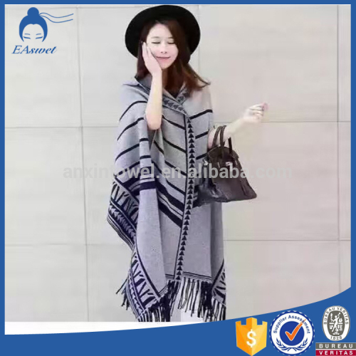 2016 New Fashion Women Winter Acrylic Thick Large Stripe Blanket Poncho Shawl With Tassel