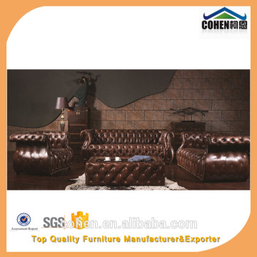 High quality Europe antique style living room sofa 1 2 3 seater luxury vintage leather sofa set