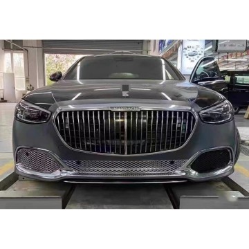 Mercedes Benz E klasa W213 2020+ Maybach przedni zderzak z kratką, tylnym dyfuzorem i rurami wydechowymi