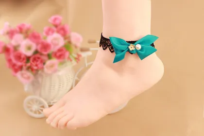 Foot Jewelry Sex Black Lace Anklet Bracelet Bowknot Pearl