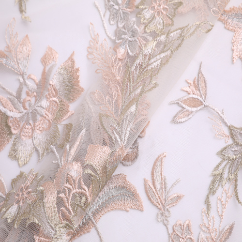 Multicolor Flower Embroidery On Nylon Korea Mesh