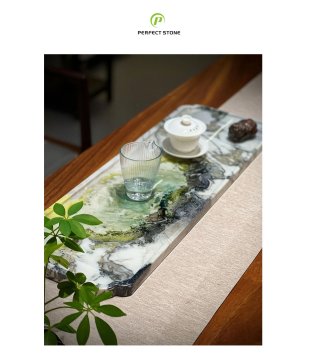 Elegant Luxury Ice Jade Marble Tea Tray and Wine Coaster Set