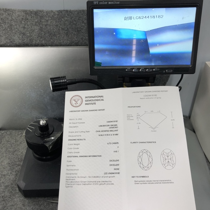CVD Grown Diamond OV 6.72CT F VVS1