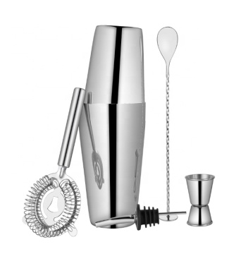 Stainless Steel Bar Tool Set: Shaker, Strainer, Jigger & Mixing Spoon