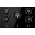 Gas Hobs 5 Burners in Black Tempered Glass