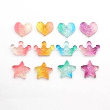 Diverse Resin Glitter Flatback Cabochons Flat Back Heart Crown Star Cabochons Leuke Bling Cabs Hair Bow Center DIY