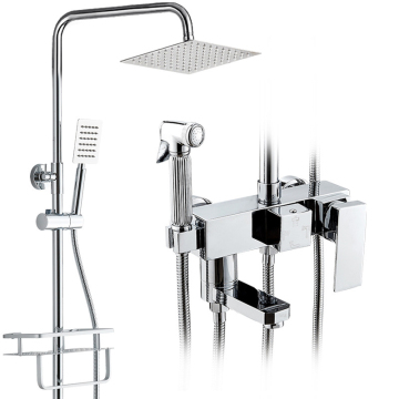 2023 Luxury Square Constant Temperature Shower System with Hot and Cold Four Way Outlet and Shelf