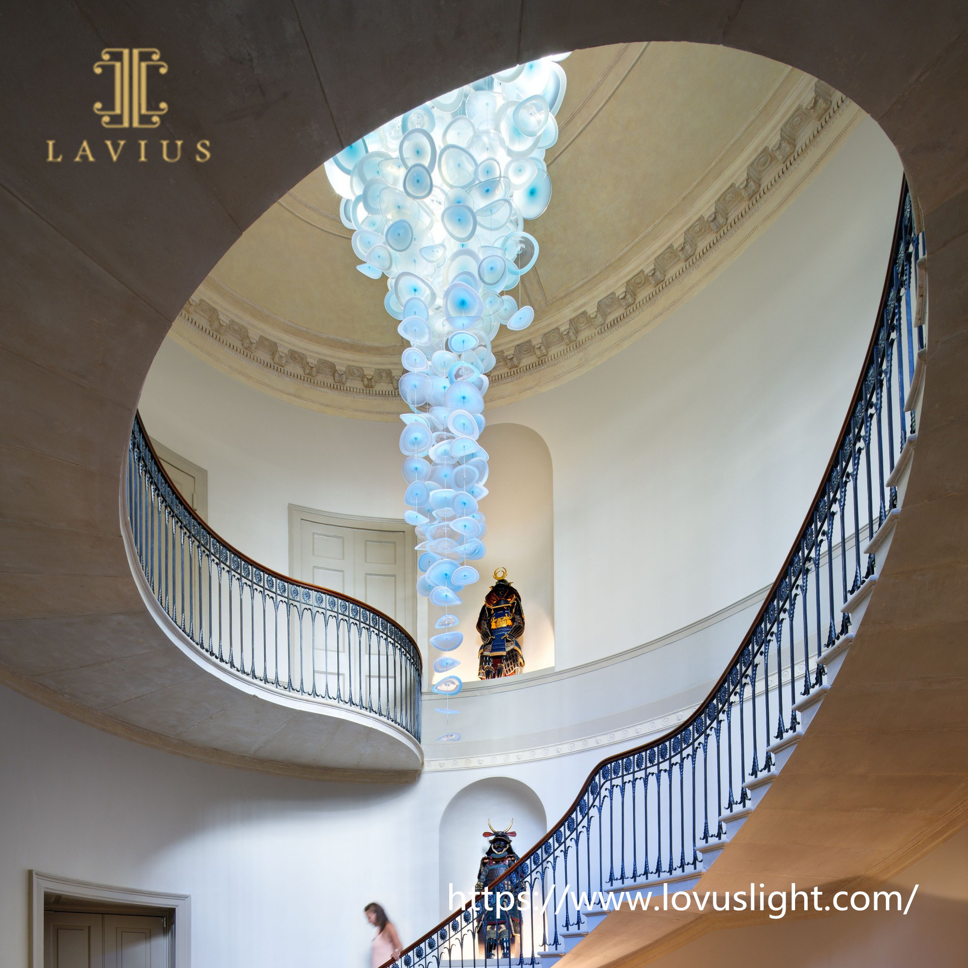Creative blue disc shape chandelier & pendant light for staircase Custom large project chandelier